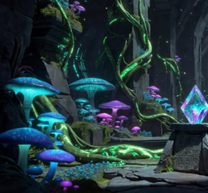 Űrhajós karakter egy rejtett sci-fi fantasy helyszínen mellékküldetés közben